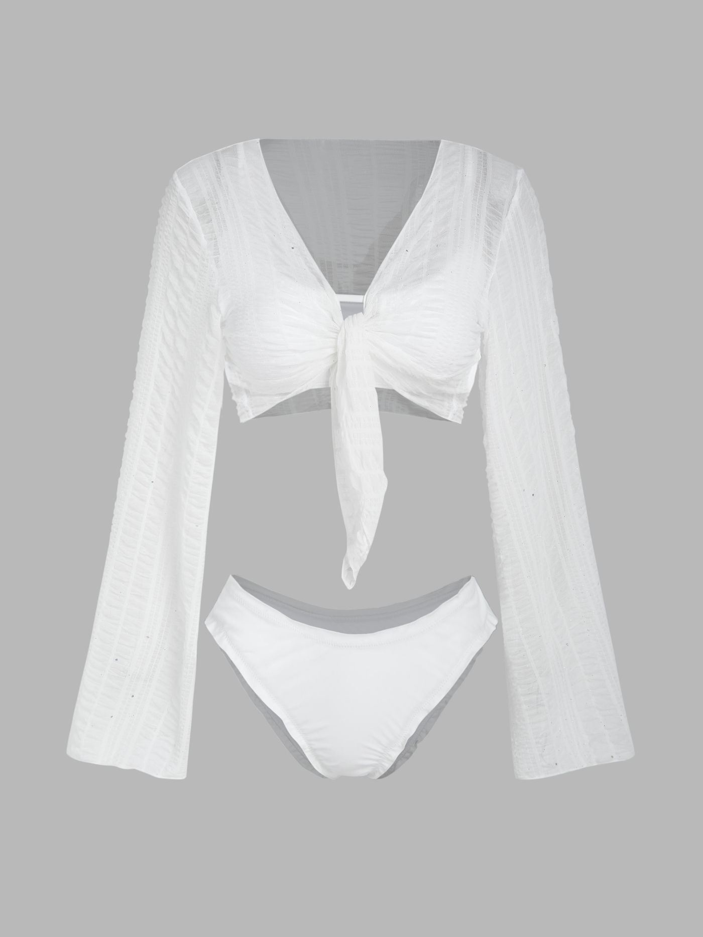 Cut Out Bikini Swimsuit With Long Sleeve Cover Up Top