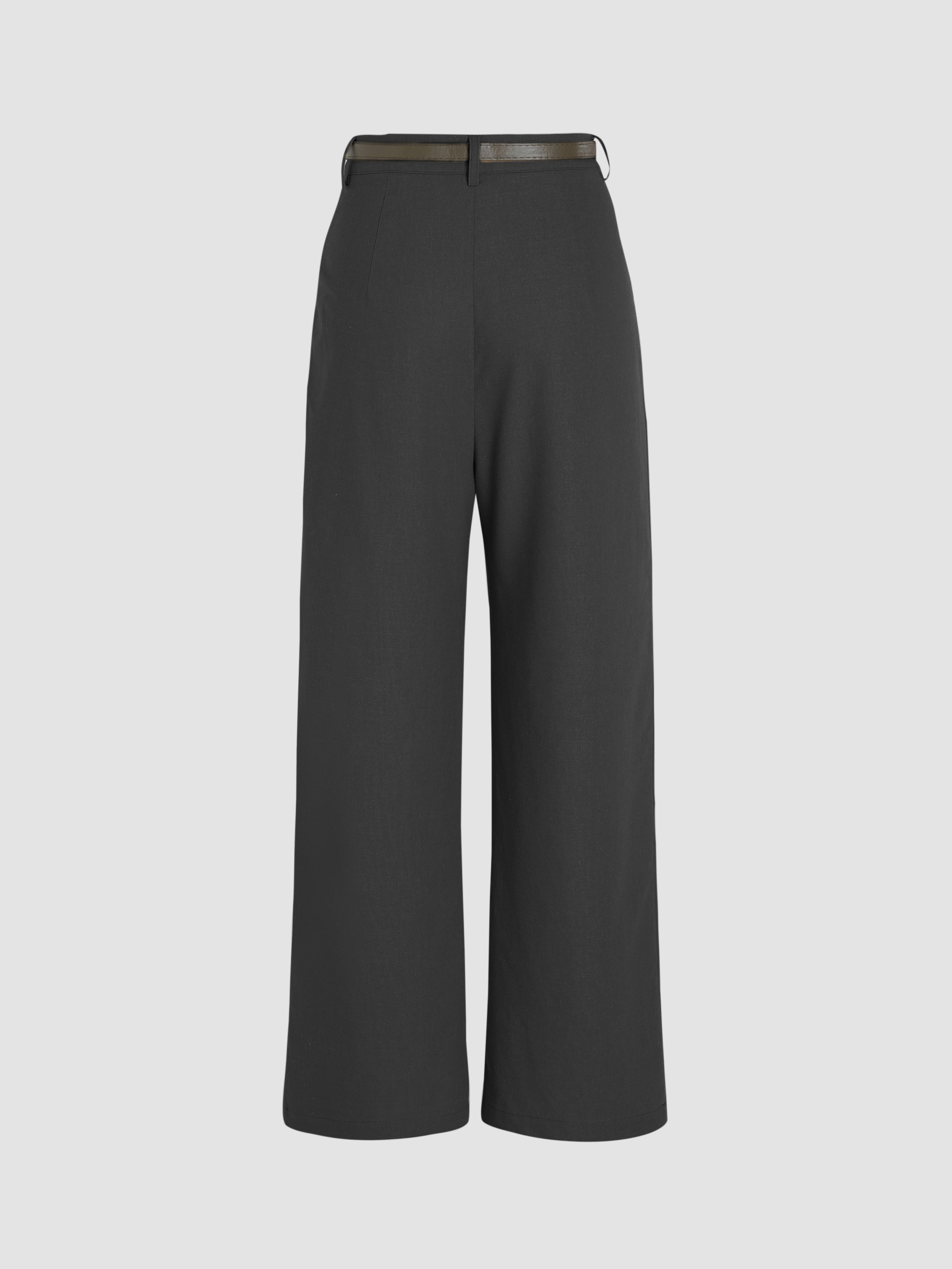 Solid Linen Blend Belted Wide Leg Pants - Cider