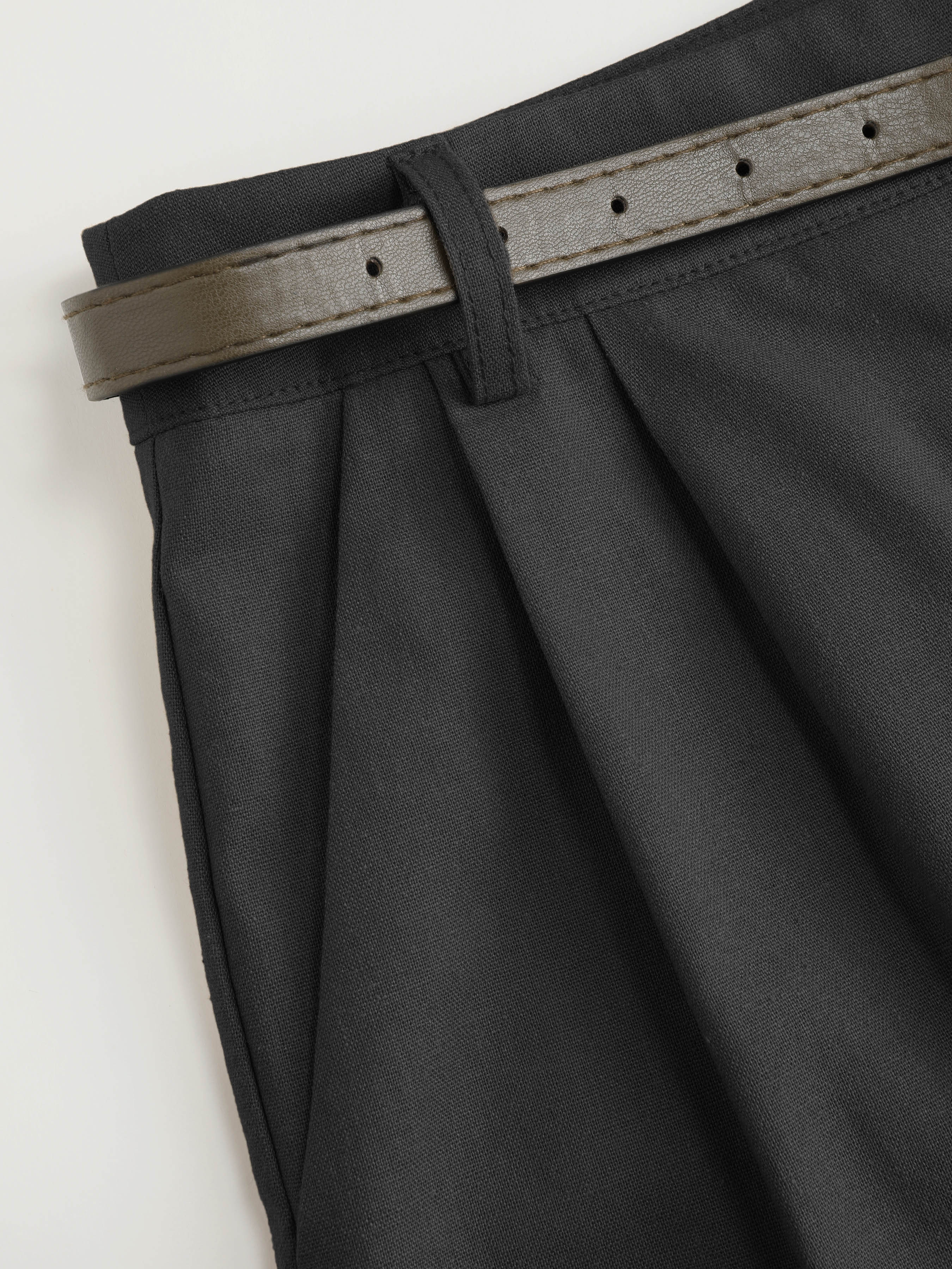 Solid Linen Blend Belted Wide Leg Pants - Cider