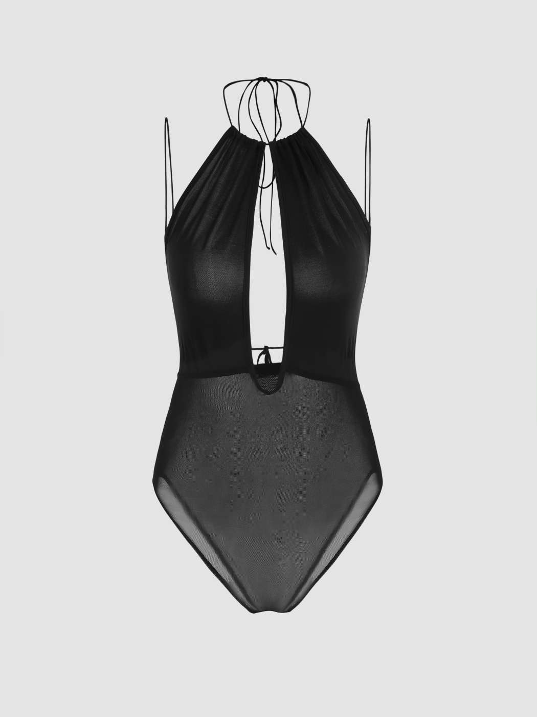 Solid V-neck Mesh Bodysuit For Music Festival/Live House Party
