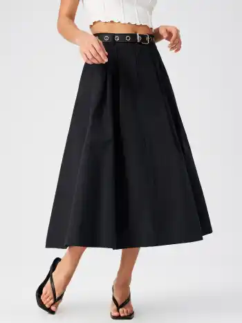 Pleated Button Maxi Skirt