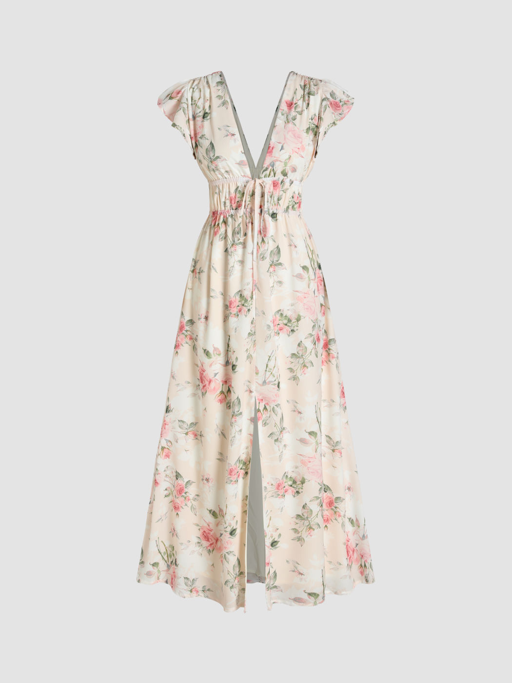 Floral Split Ruffle V-neck Maxi Dress