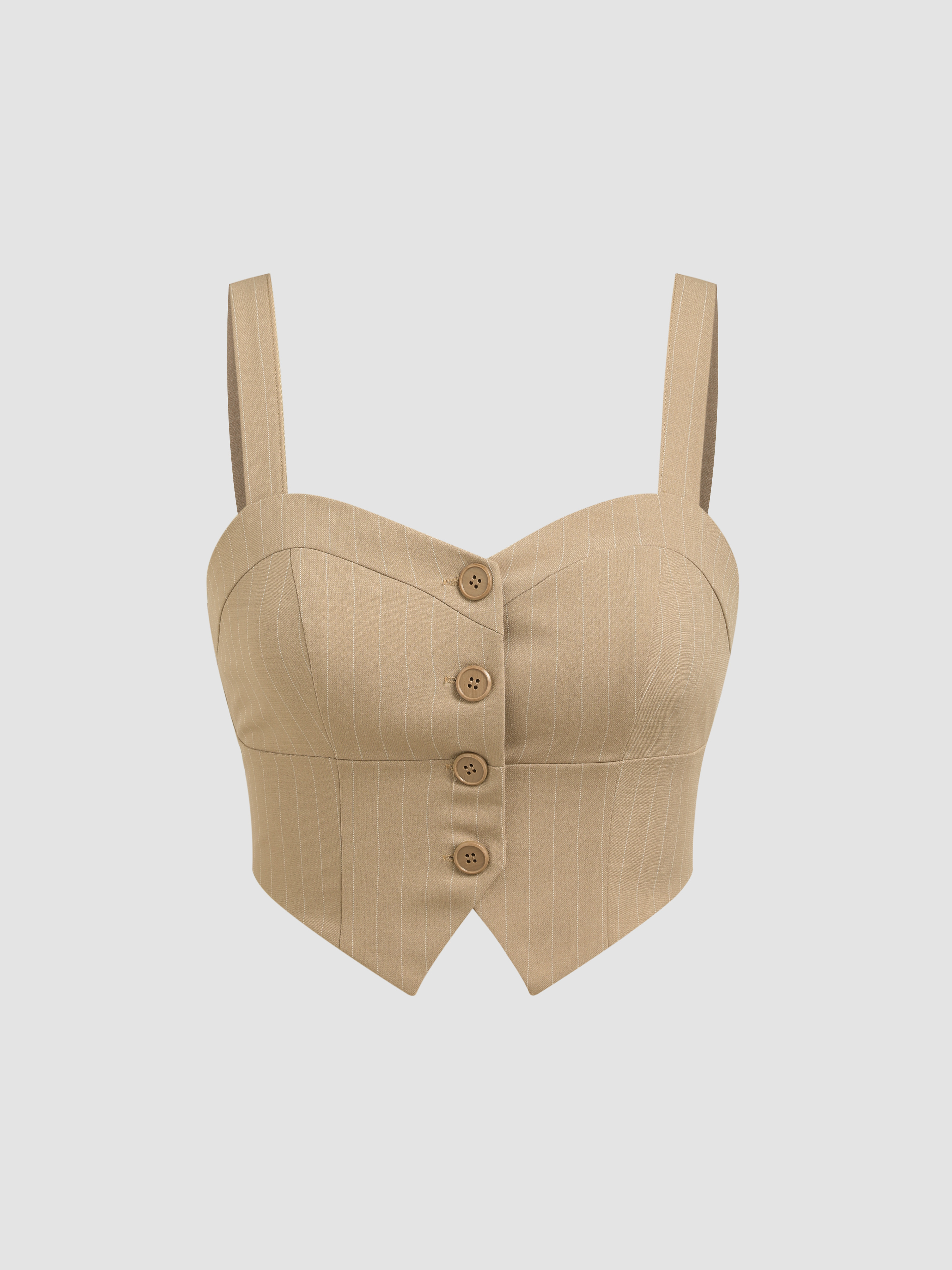 Woven Striped Button Up Crop Tank Top For Daily Casual Work