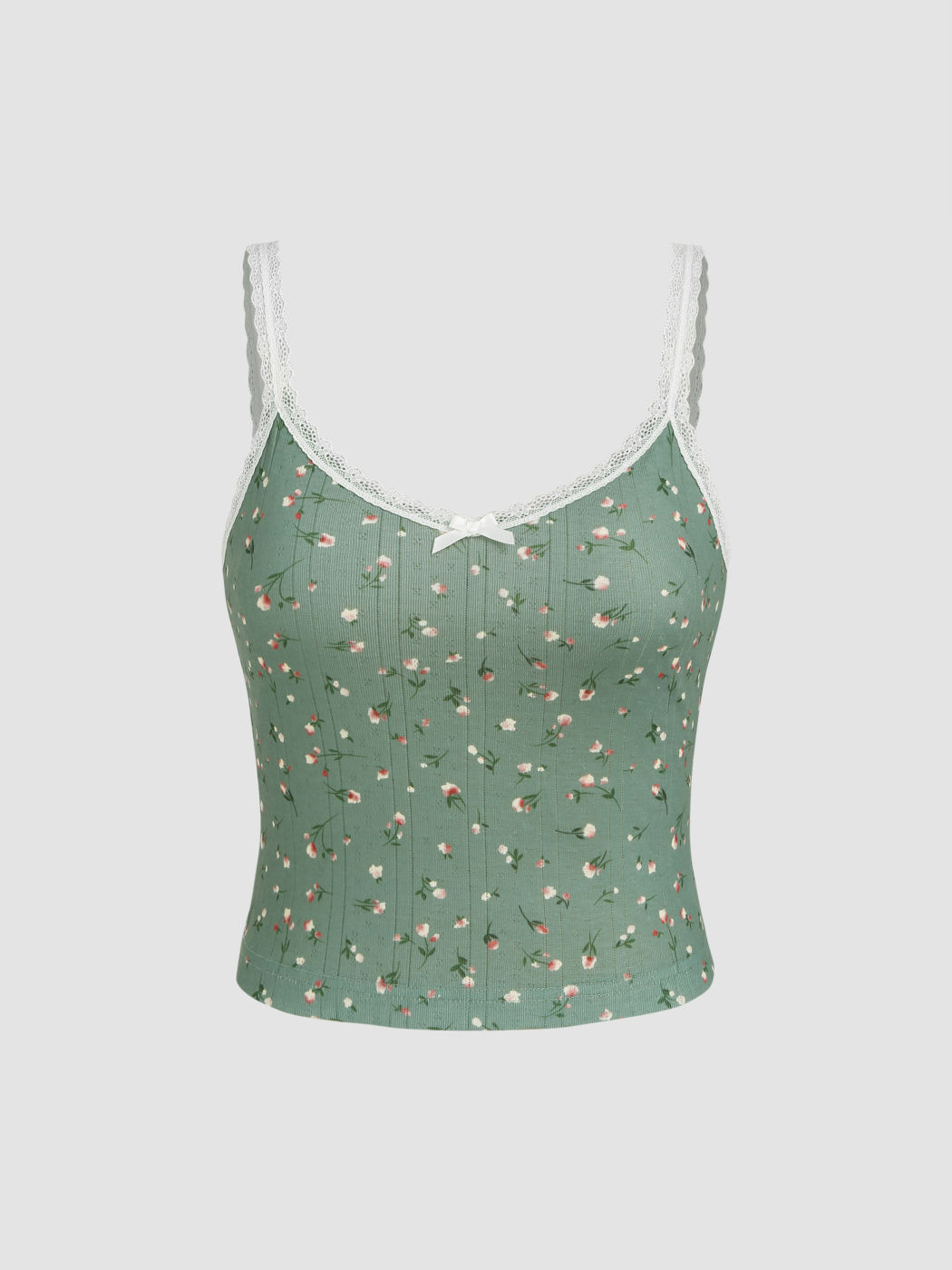 Floral Bow Lace Trim Tank Top For Daily Casual Vacation