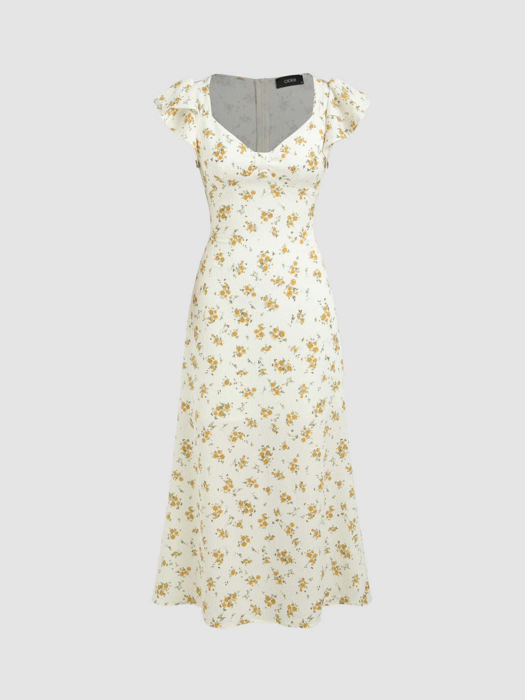 Maxikleid mit floralem Rüschensaum und V-Ausschnitt