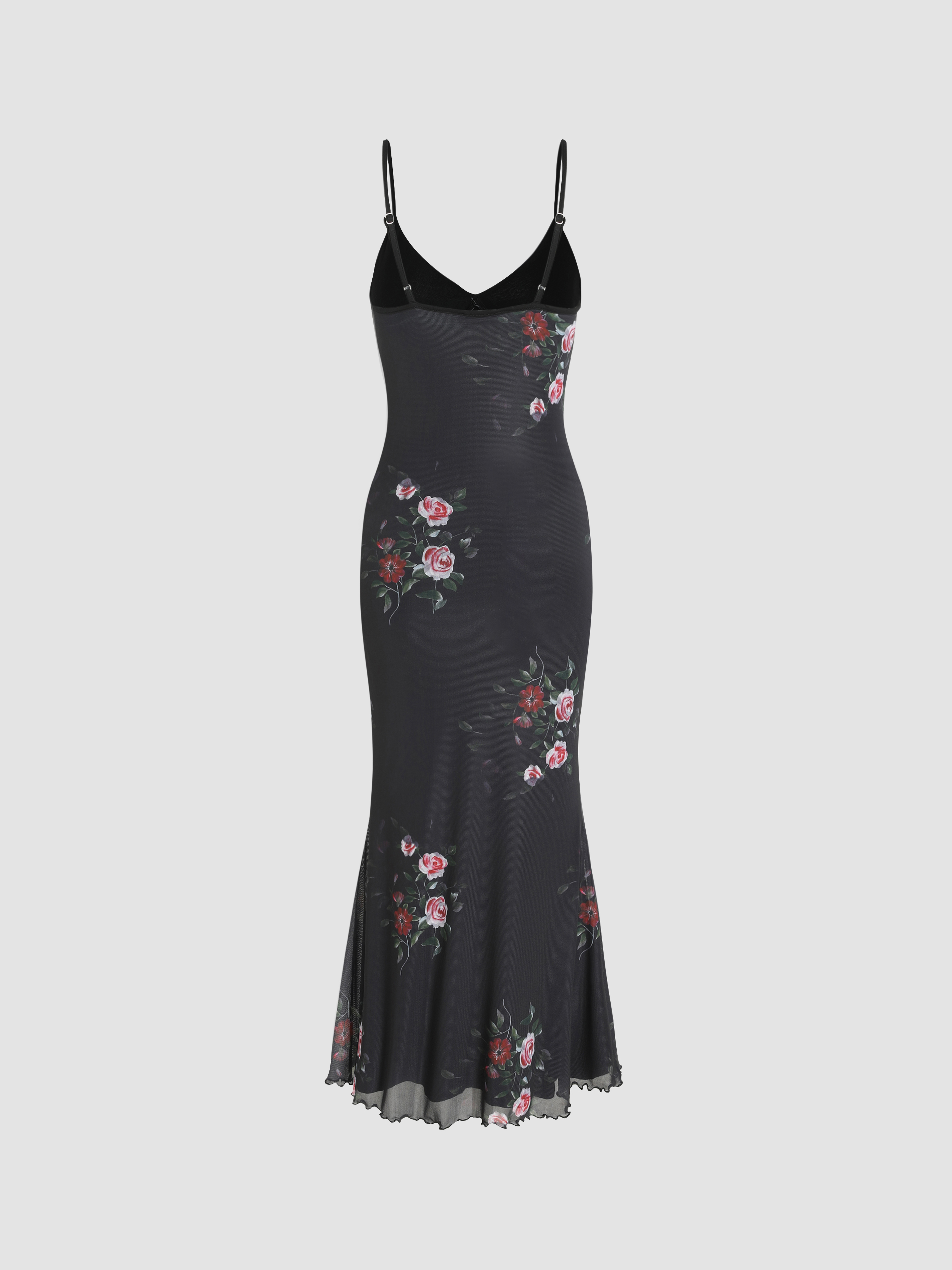 Mesh Floral Mermaid Maxi Dress - Cider