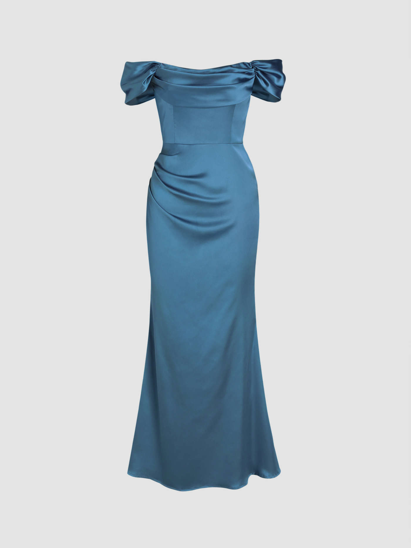 Ruched Off-shoulder Satin Maxi Dress