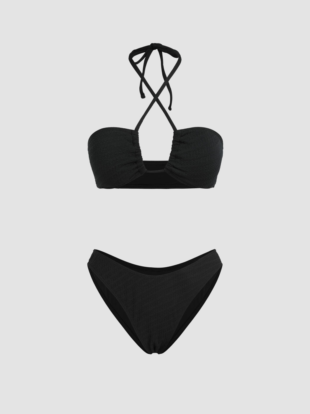 Bikini-Badeanzug mit kreuz und quer verlaufendem Halter und Textur