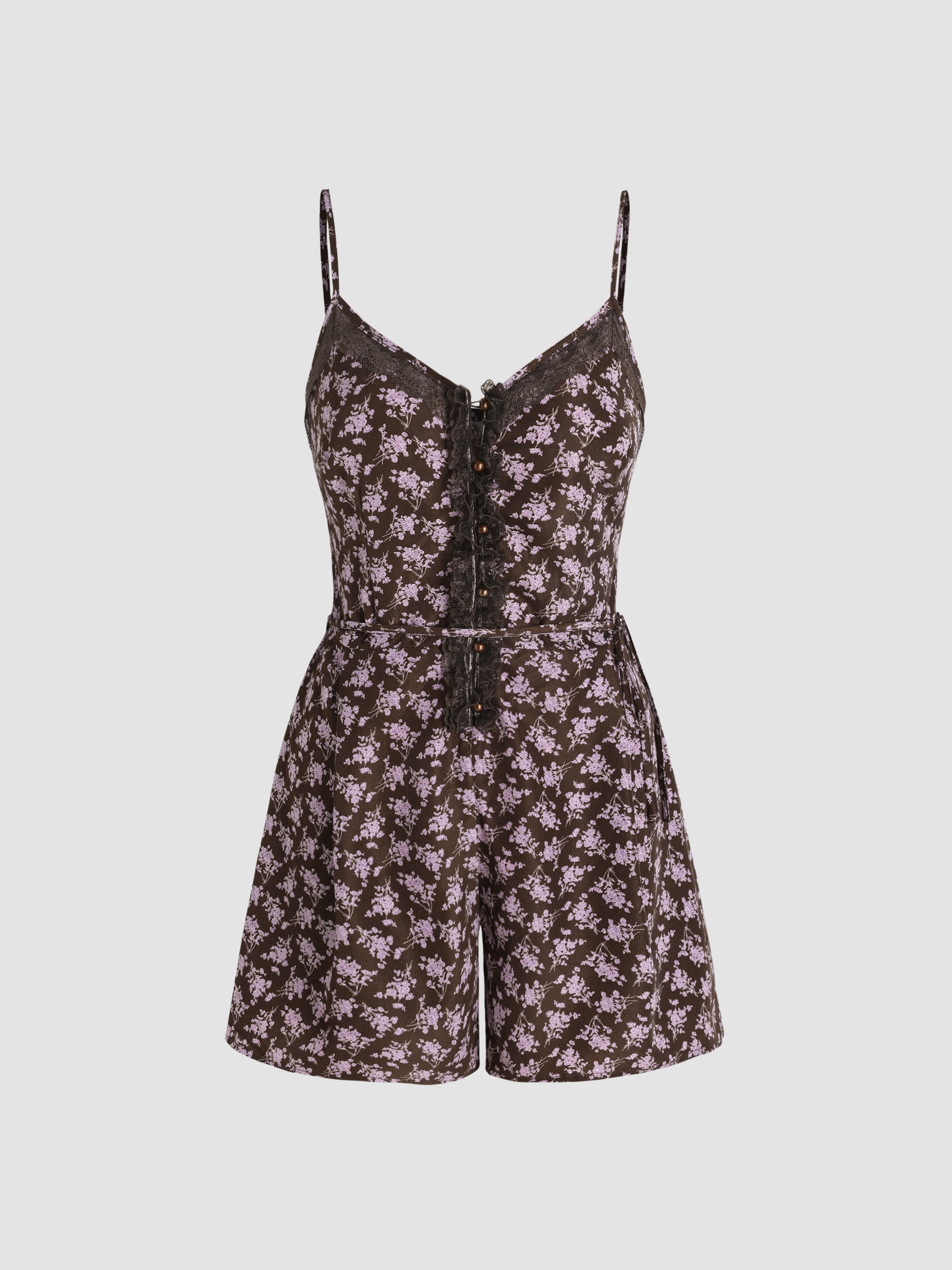 Floral Vneck Wide Leg Romper Cider