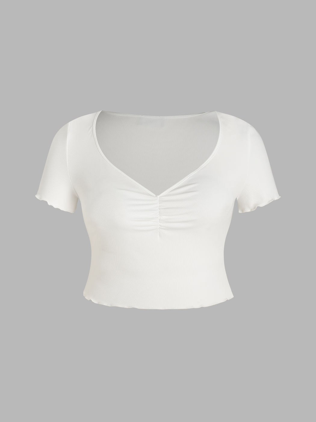 V-neck Ruched Crop Tee Curve & Plus