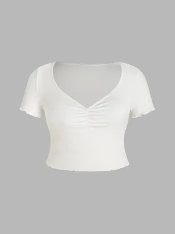 V-neck Ruched Crop Tee Curve & Plus