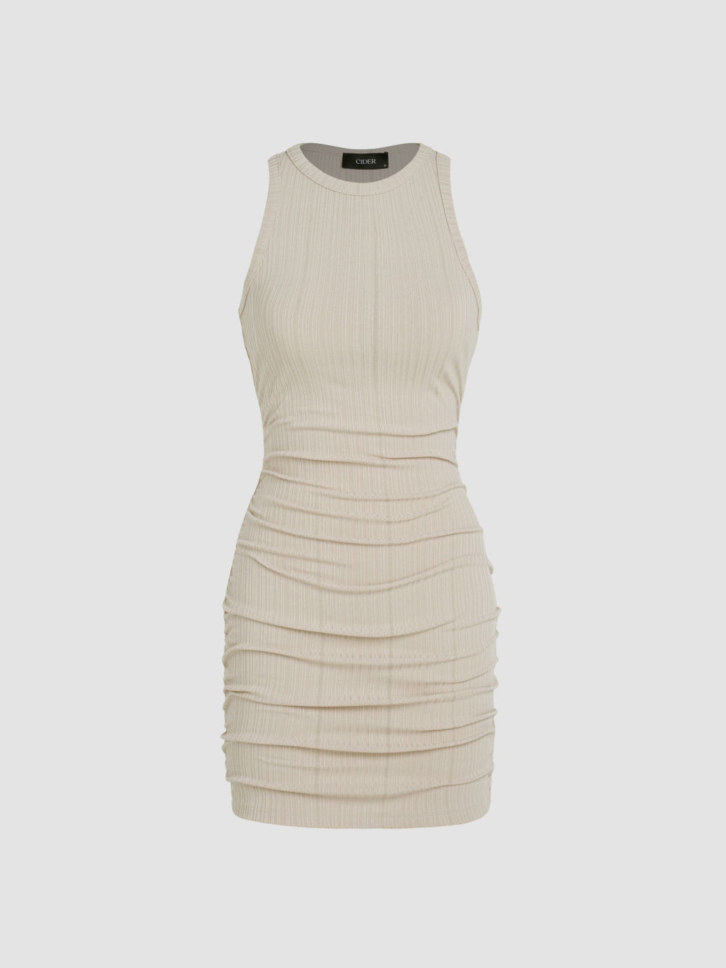 Gerafftes Strickkleid ohne Ärmel Kurze Kleider