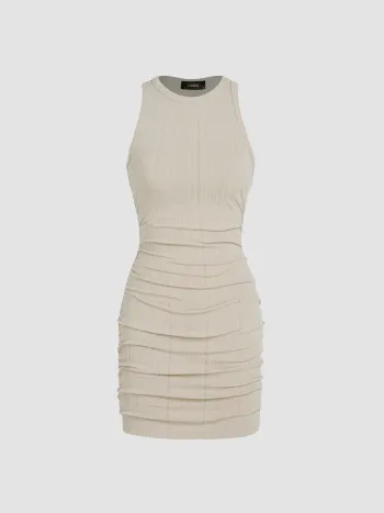 Ruched Knit Sleeveless Mini Dress