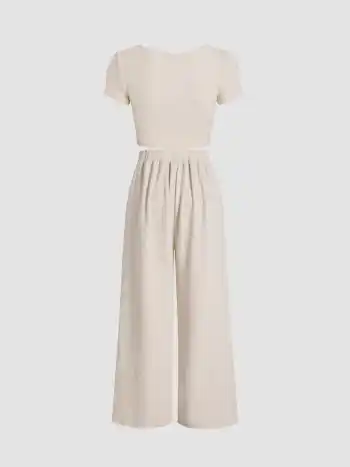 Kurzärmliges Strickoberteil & Weite Hosen Set