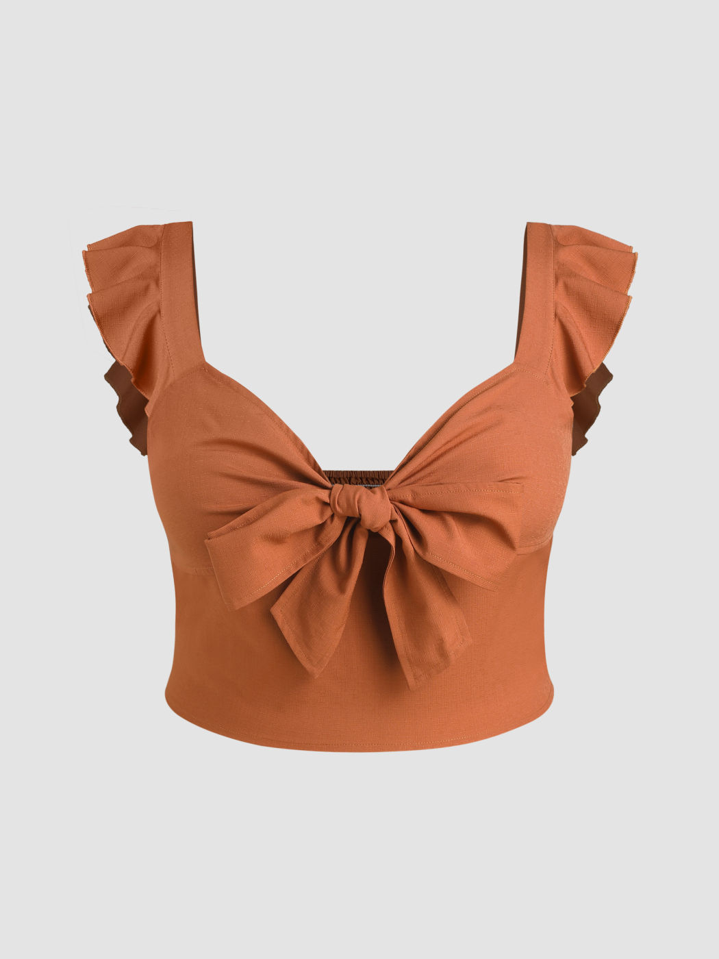 V-neck Ruffle Knotted Crop Top Curve & Plus