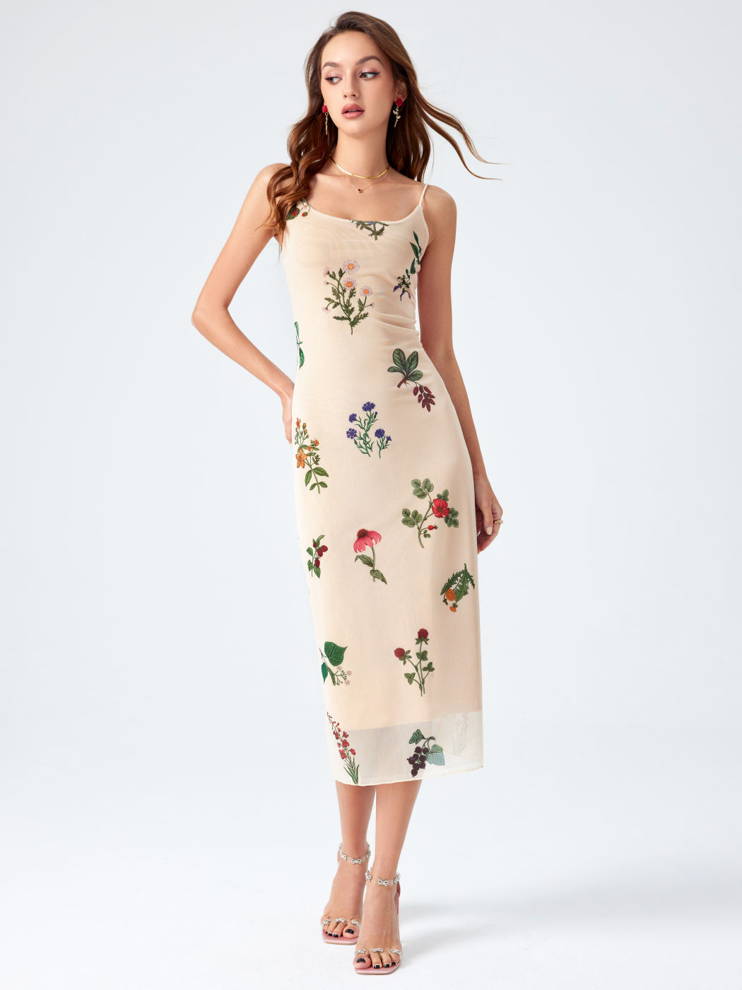 Chiffon Floral Lettuce Trim Maxi Dress For Date
