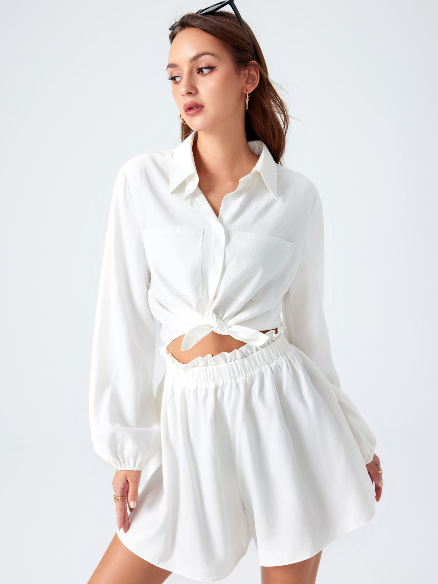 Collar Knotted Long Sleeve Shirt