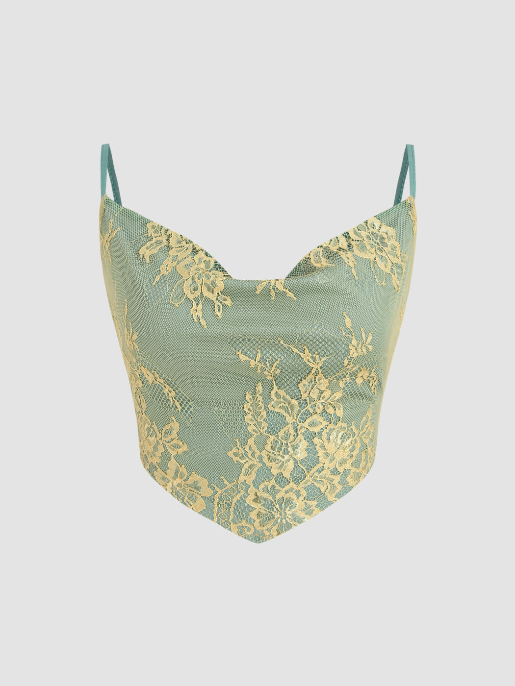  Florales Spitzen-Crop-Top mit Reißverschluss