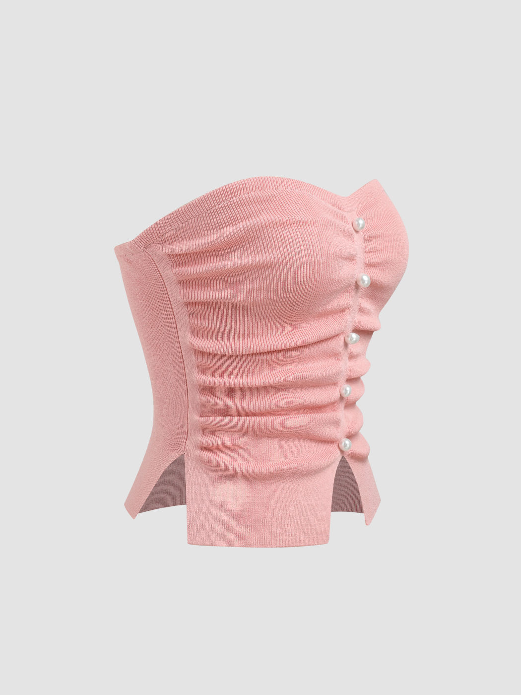 Faux-Perlen-Split-Rouché-Strick-Crop-Top
