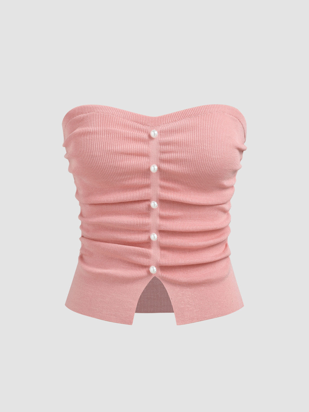 Faux-Perlen-Split-Rouché-Strick-Crop-Top