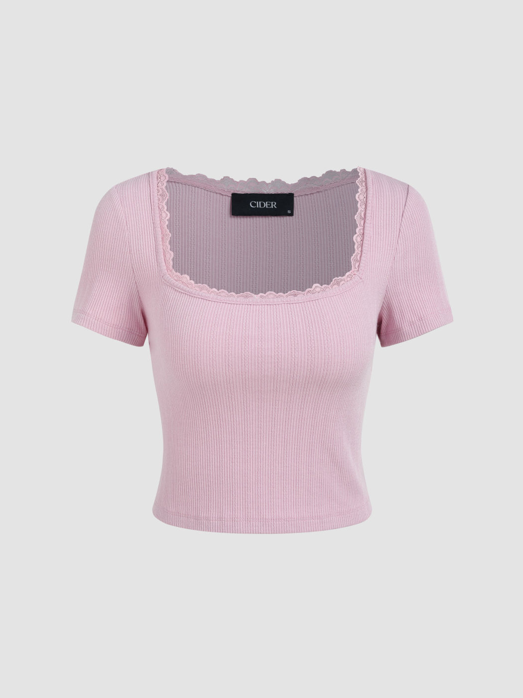 Top corto lavorato a maglia con bordo in pizzo