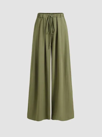 Pantaloni a gamba larga con elastico in vita