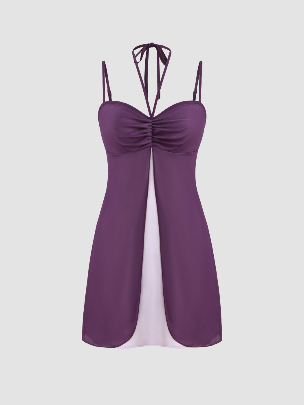Chiffon Halter Ruched Knotted Mini Dress