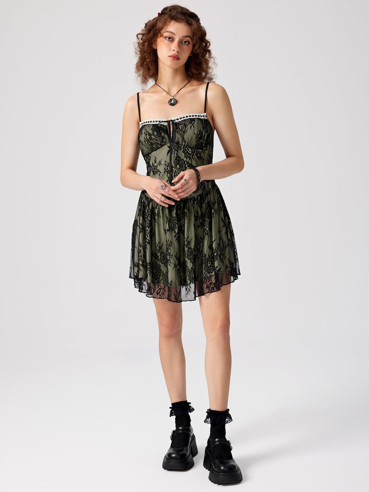 Floral Lace Knotted Ruffle Mini Dress