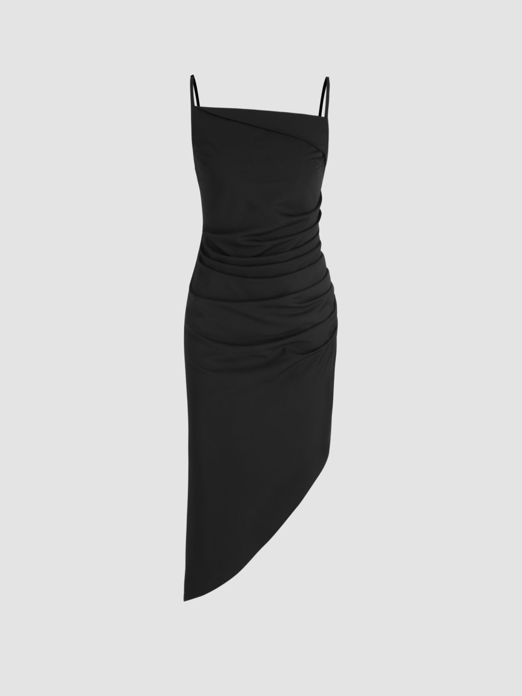Gerafftes Midikleid mit asymmetrischem Ausschnitt
