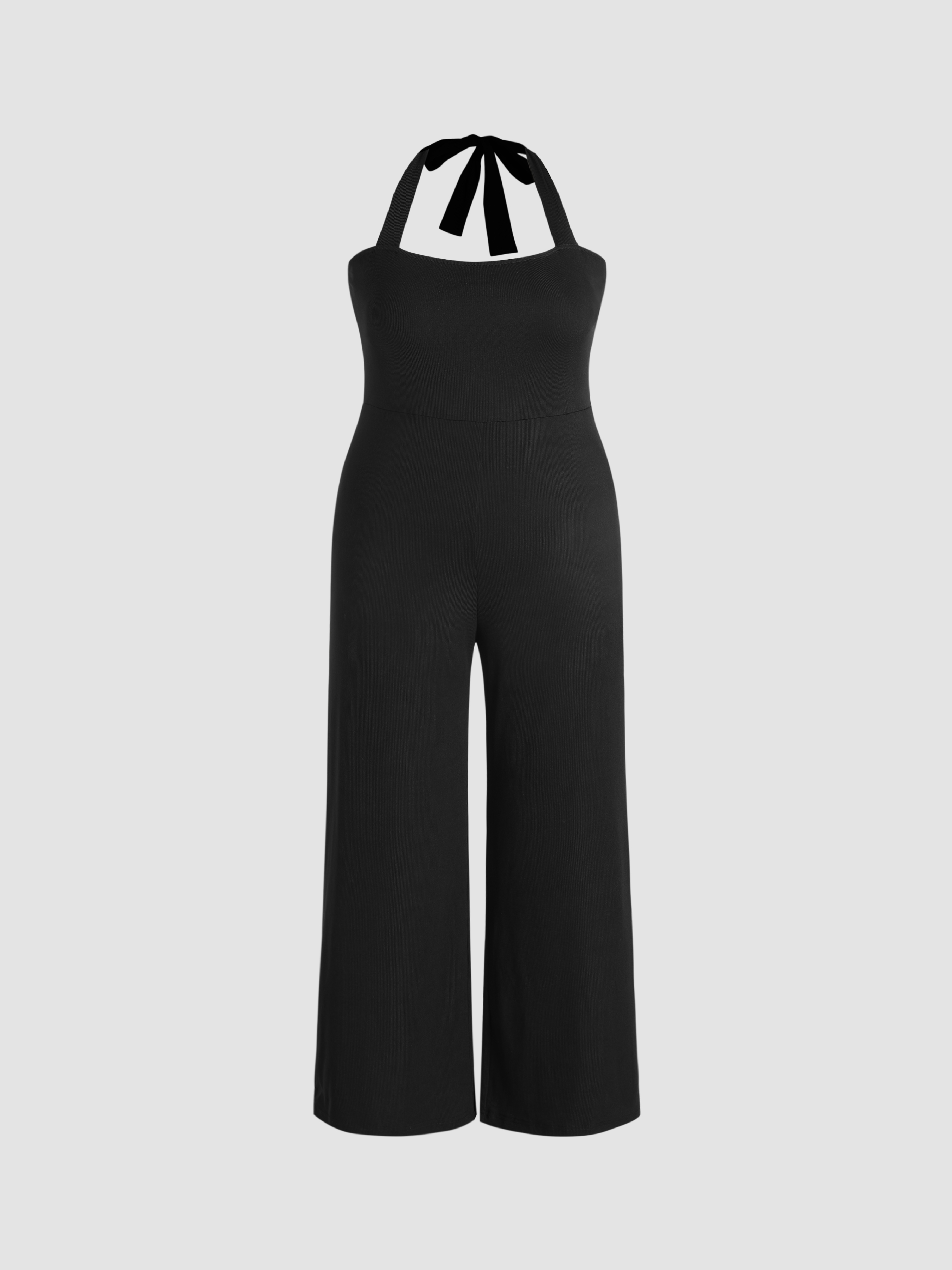 Rib Rib Knotted Halter Jumpsuit Curve & Plus For Daily Casual