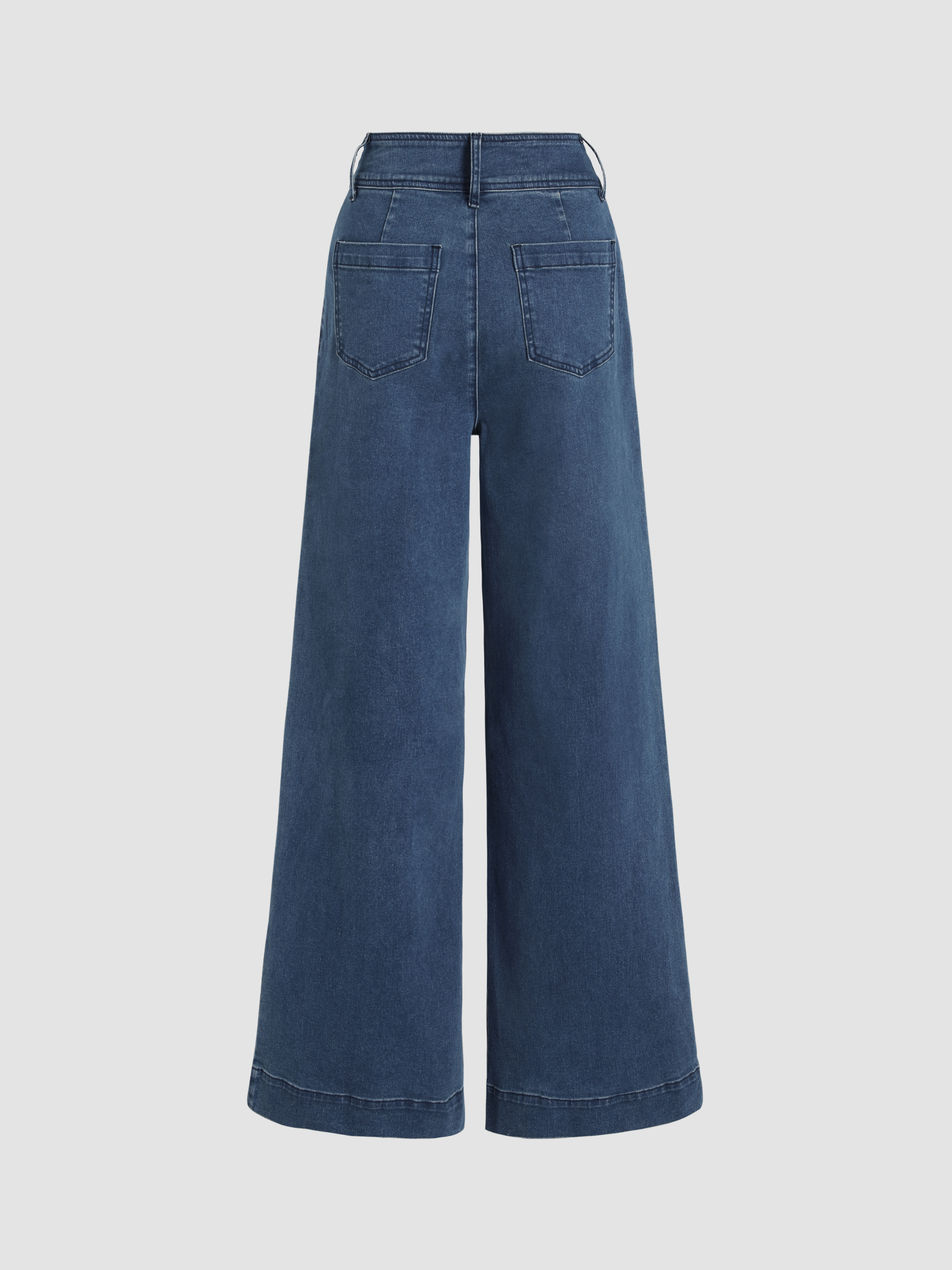 SMihono Women's Fashion Denim Button Zipper Solid High Waist Pockets Jean  Wide Leg Pants Flare Trousers Oversized Full Length Pants for Teen Girls