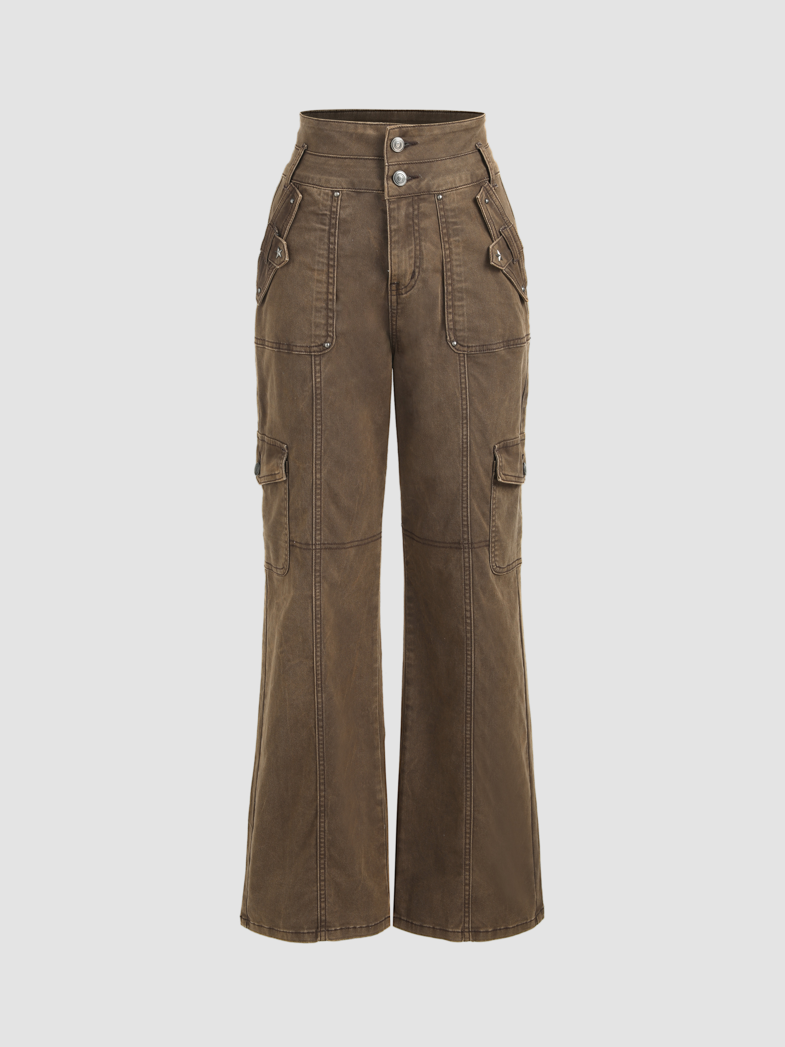 Denim Drawstring Cargo Pants - Cider