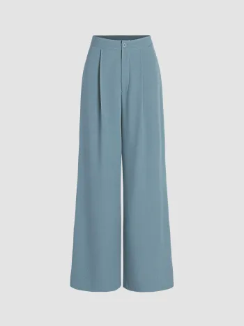 Solid Pleated Wide Leg Trousers