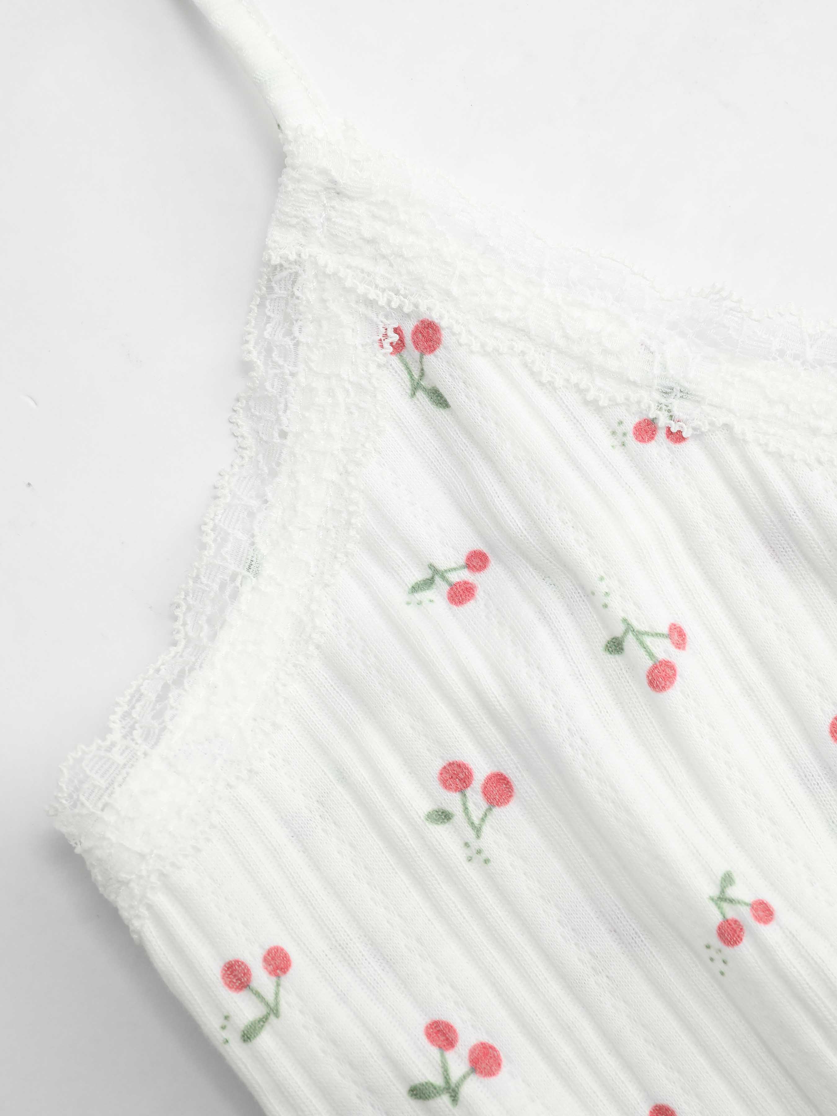 Strawberry Print Knotted Tank Top & High Waist Shorts Pajama Set - Cider