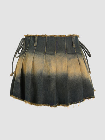 Cowboy Jean Skirt Western Outfits Denim Denim Washed Raw Hem Pleated