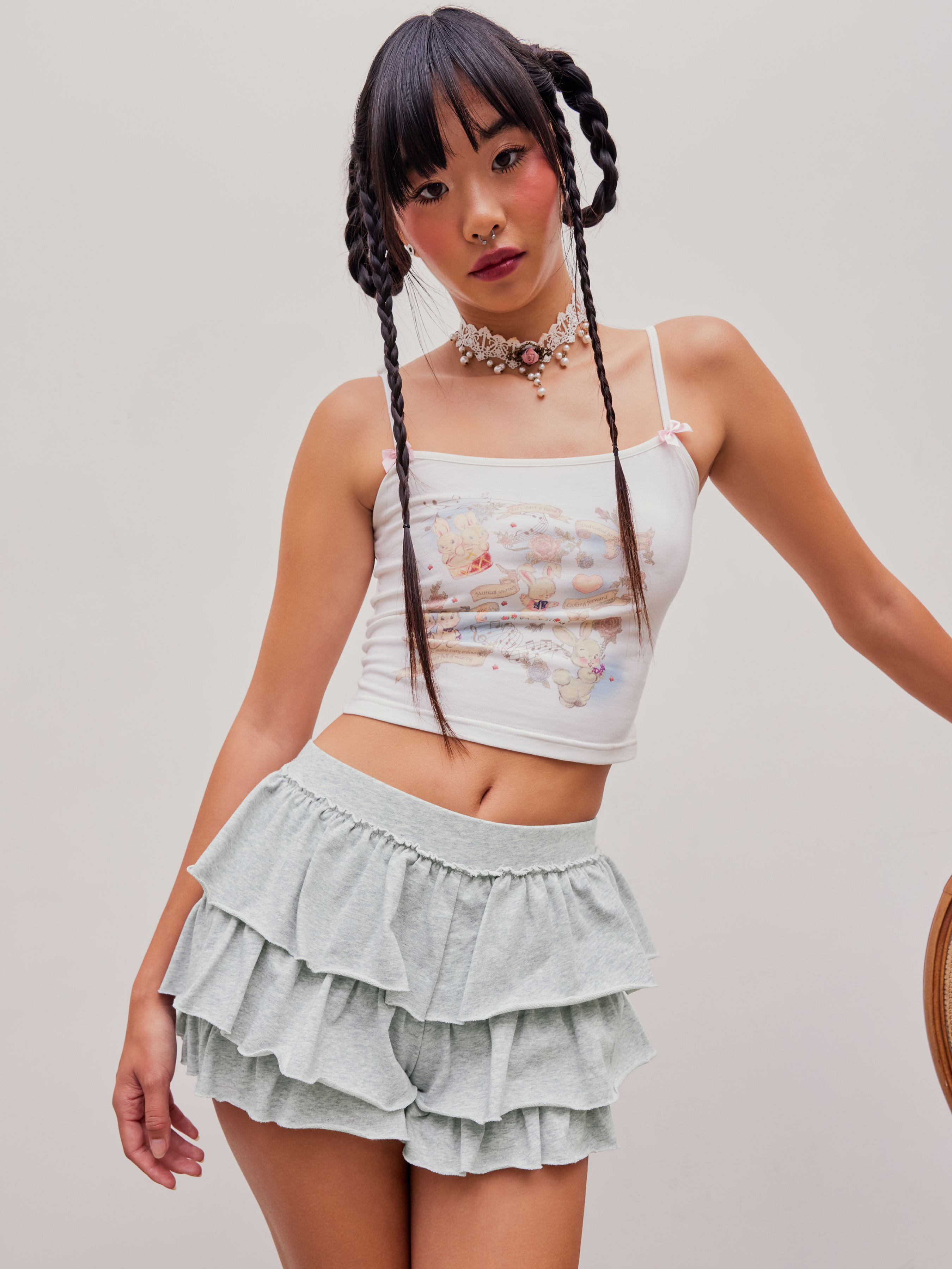 『Cider』ルーシュフローラルレースレイヤードミニスコート Cider』ルーシュフローラルレースレイヤードミニスコート (Cider