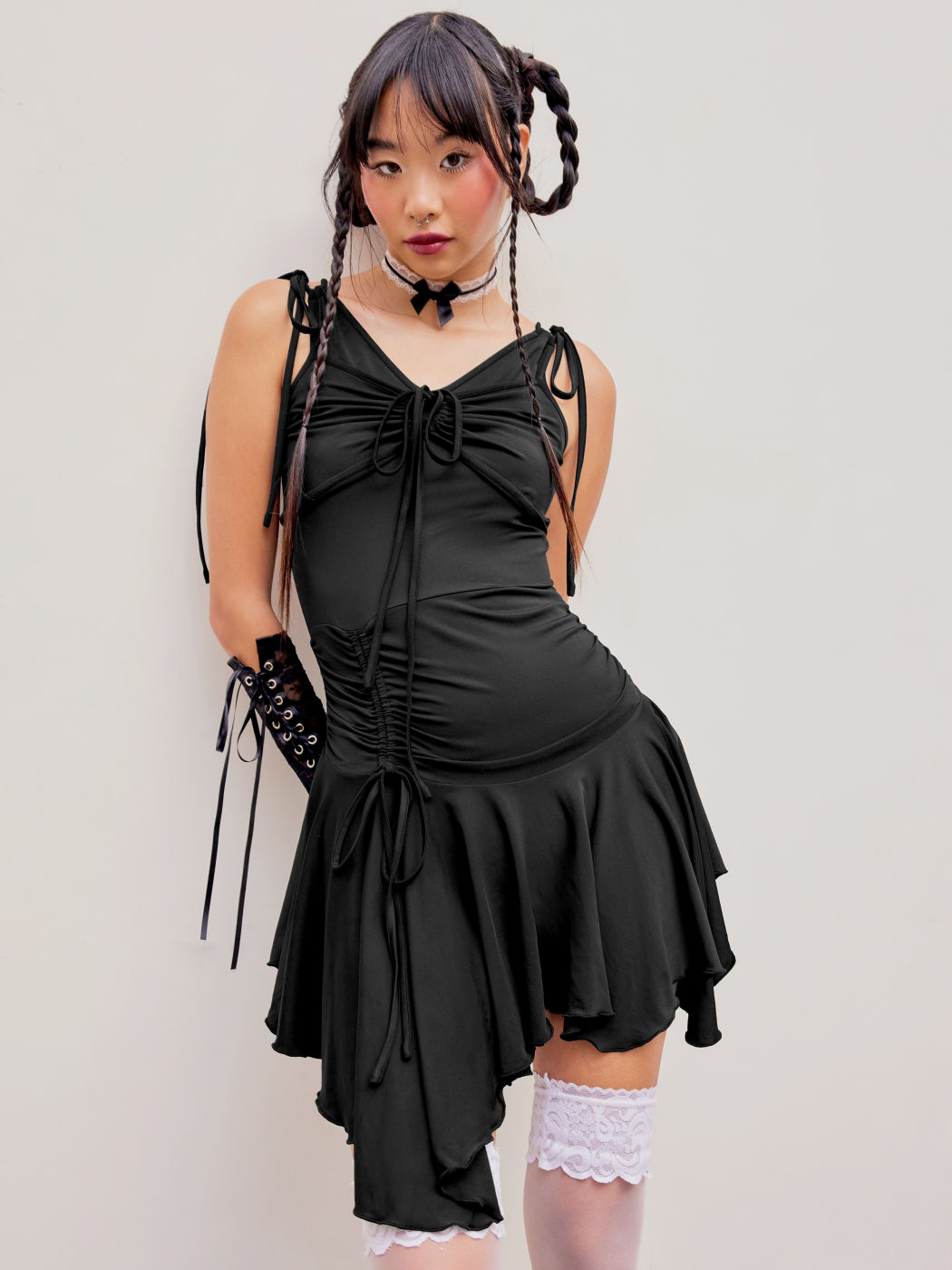 Kordelzug Gerafftes Rüschen Minikleid
