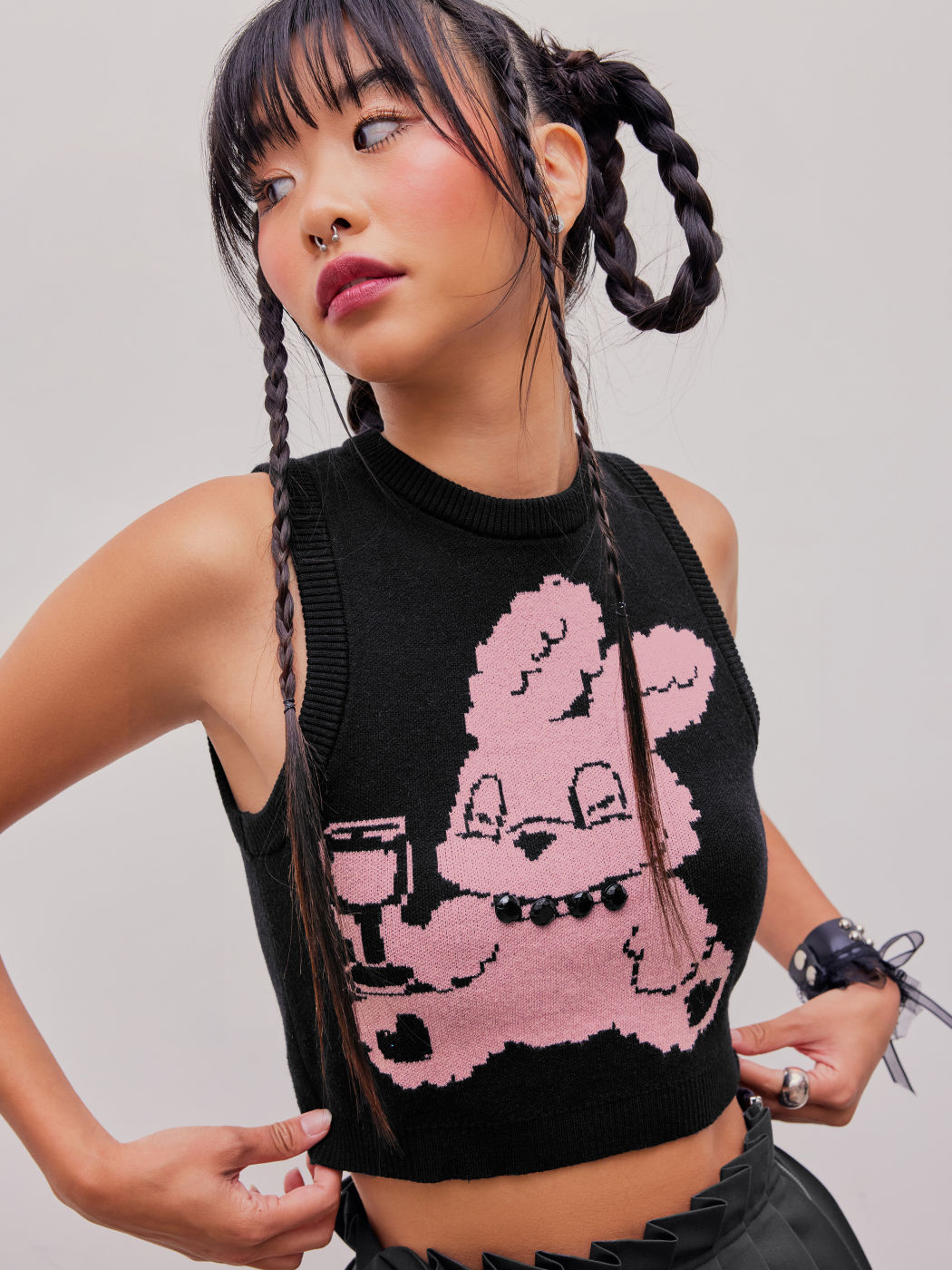 Rabbit Knit Crop Tank Top
