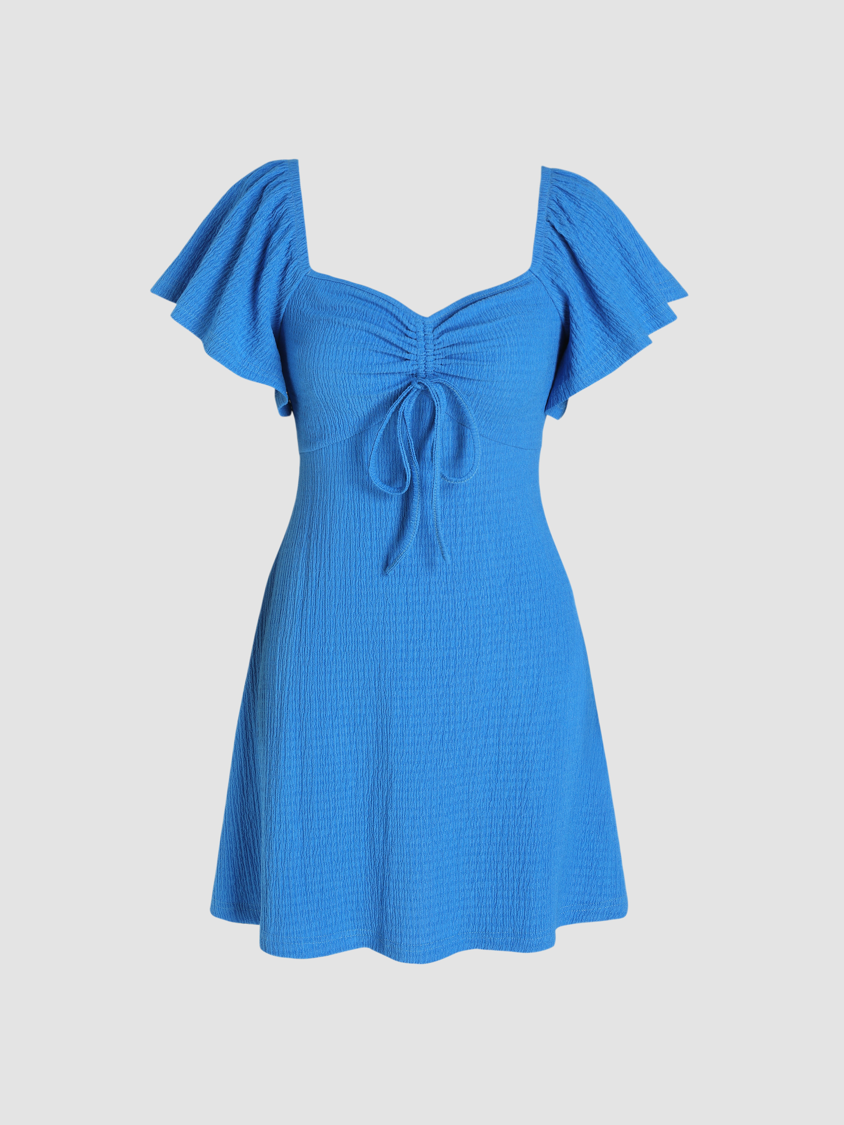 Sun Dresses Knit Fabric Knotted Ruffle Hem Mini Dress For Daily Casual ...