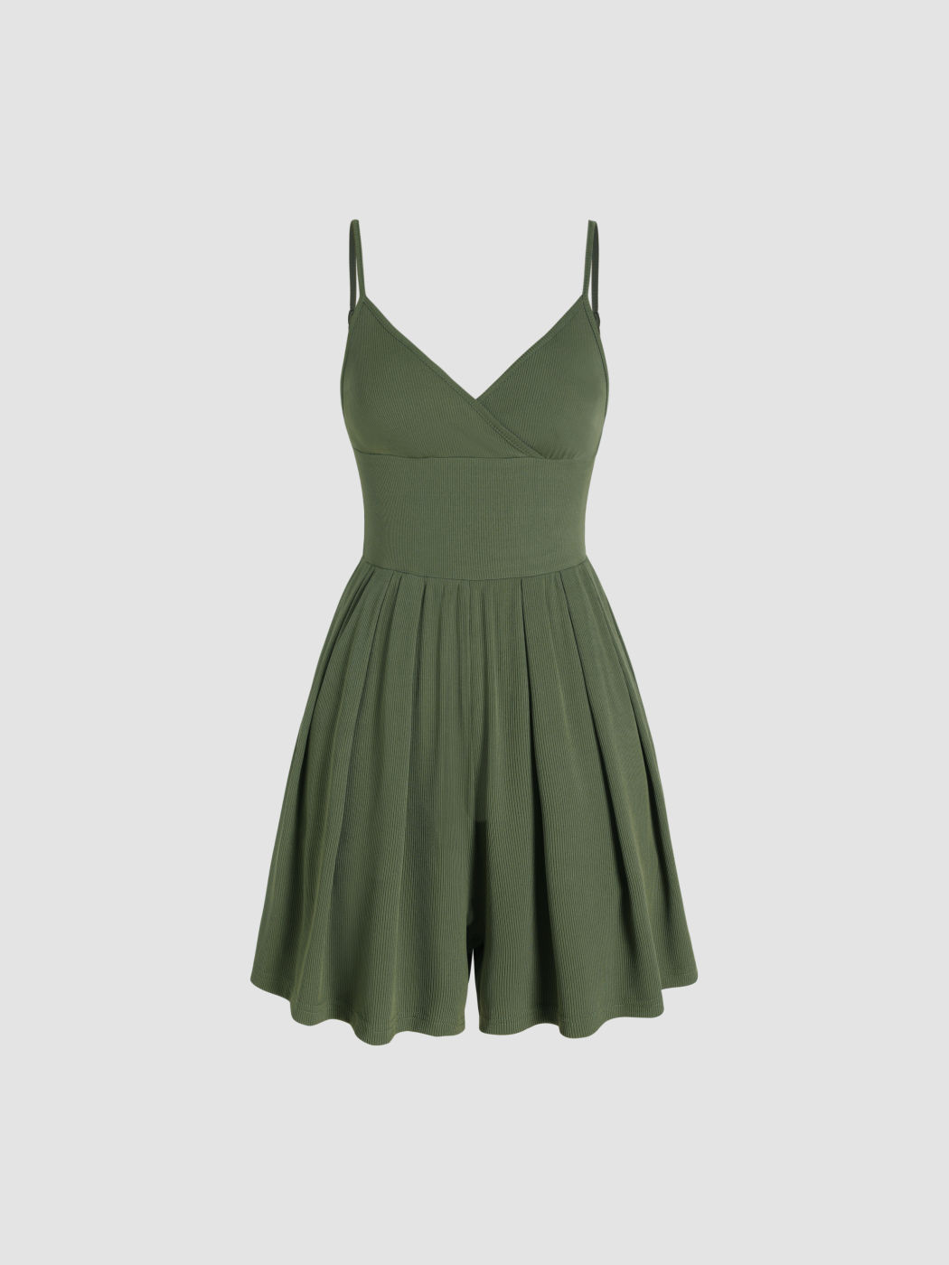 Solid V Neck Wide Leg Romper