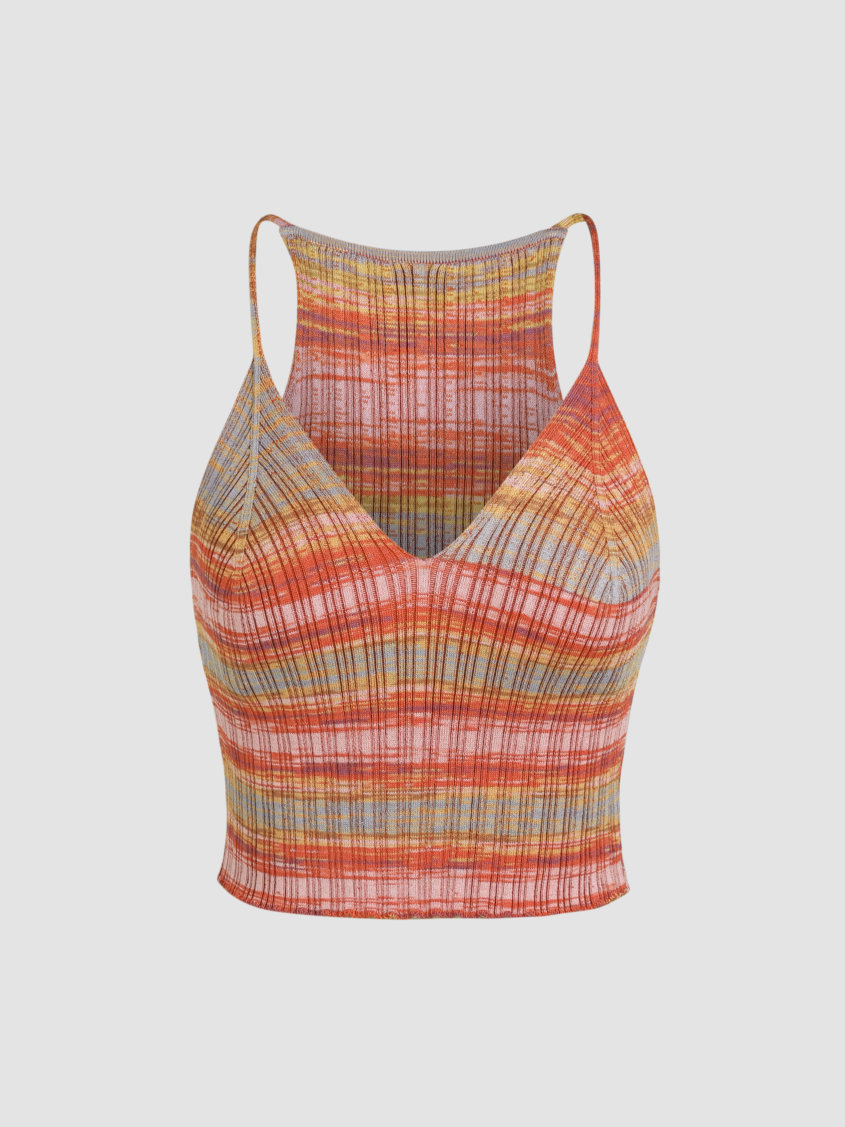 Knit Stripe V-neck Crop Tank Top For Daily Casual Vacation