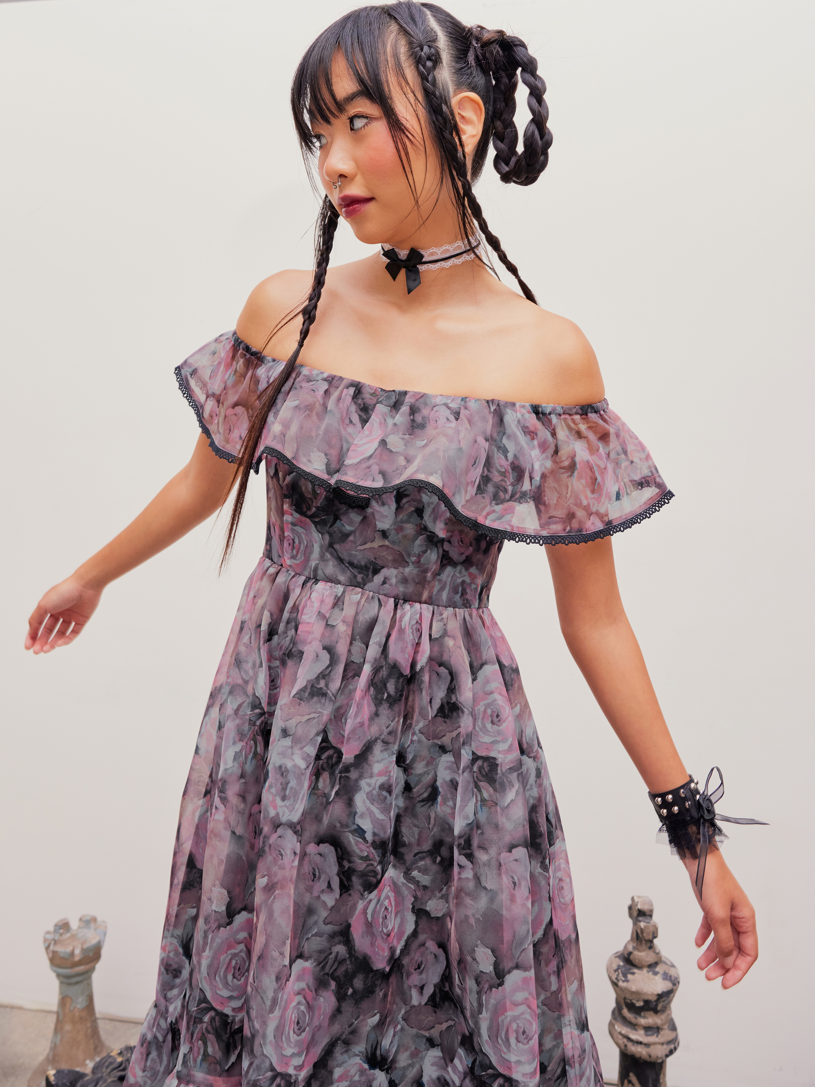 Floral Off-shoulder Lace Trim Maxi Dress For Daily Casual