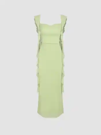 Maxikleid mit Mesh und gekräuseltem Saum
