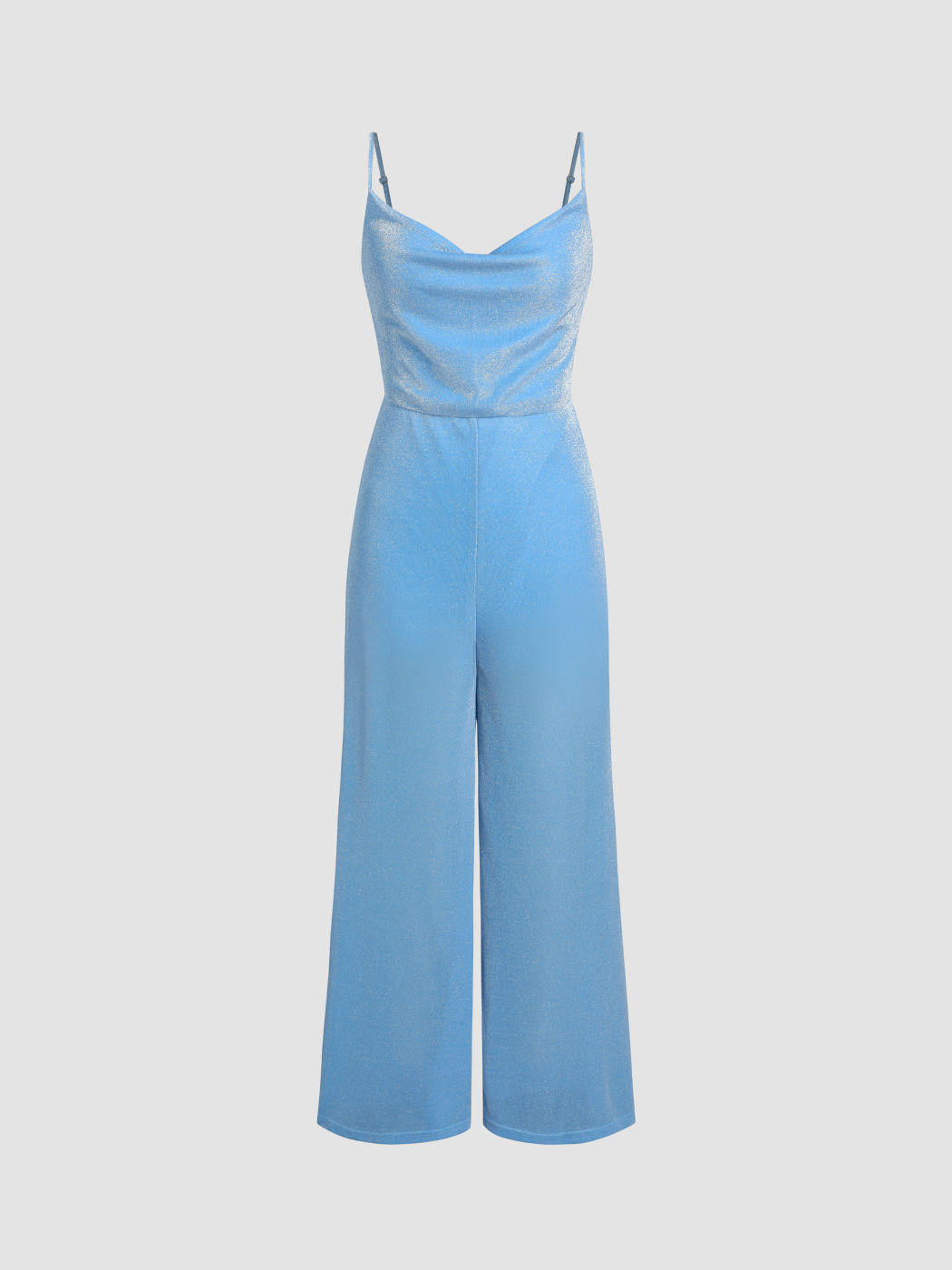 Glitzernder Jumpsuit mit weitem Bein und Wasserfallausschnitt