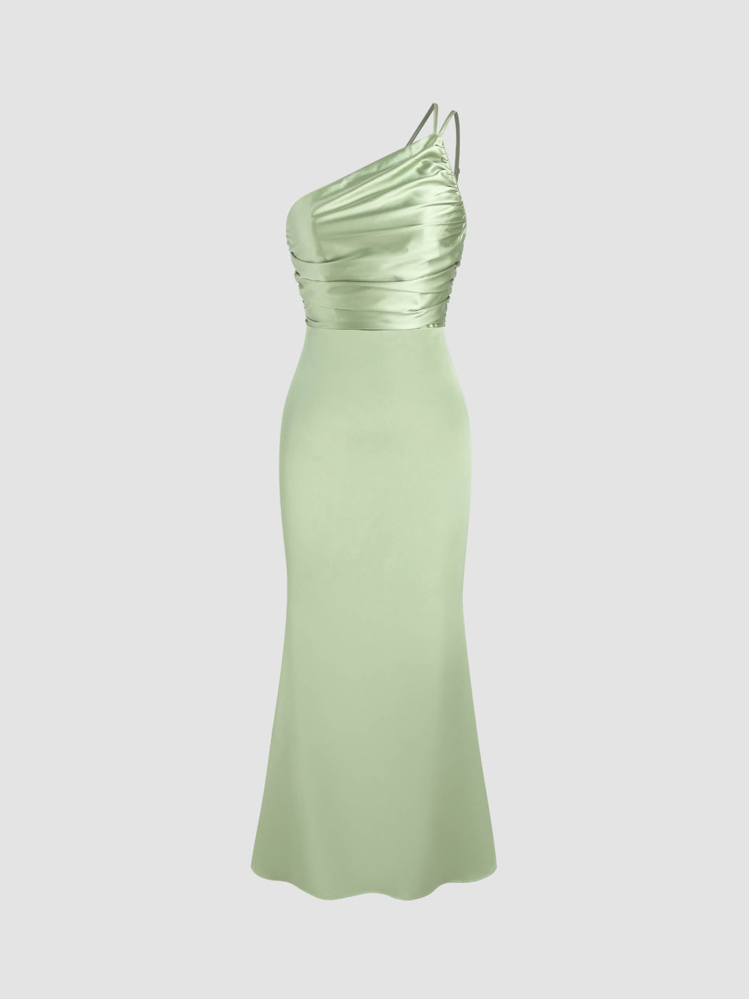 Asymmetrical Metallic Ruched Maxi Dress