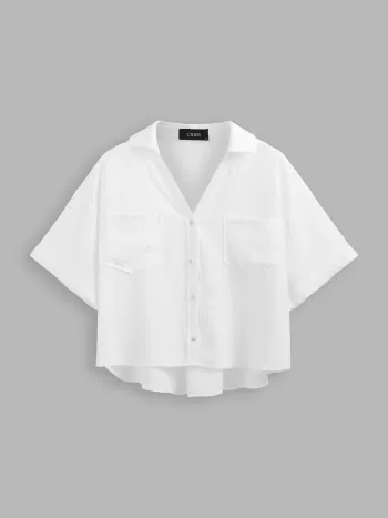 Collar Pocket Short Sleeve Crop Shirt