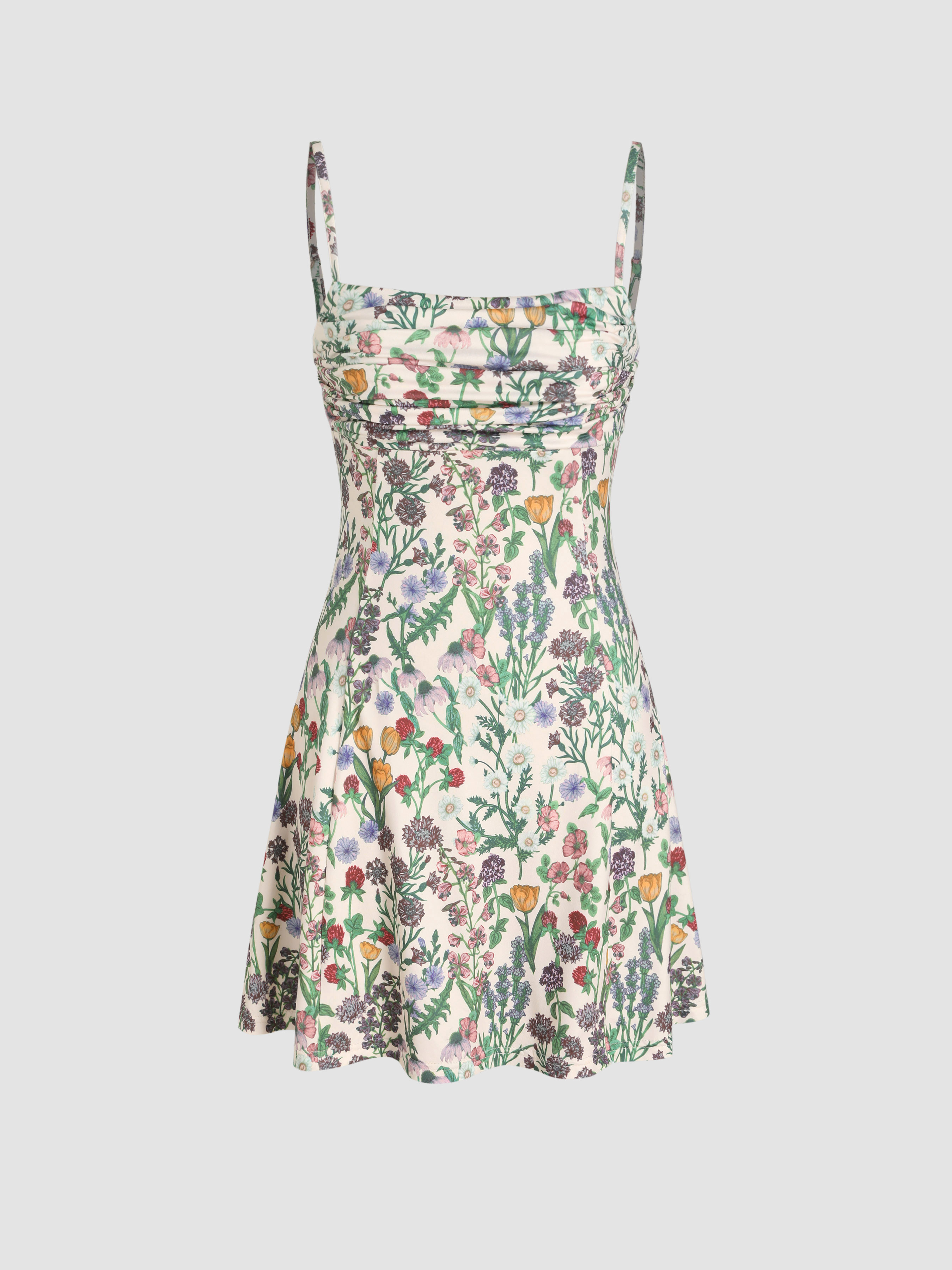 Floral All Over Print Ruched Mini Dress - Cider