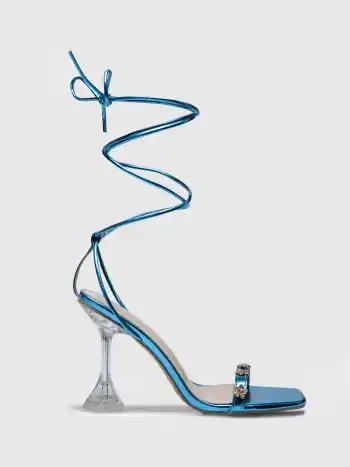 Floral Tie Leg Design Stiletto Heeled Sandals