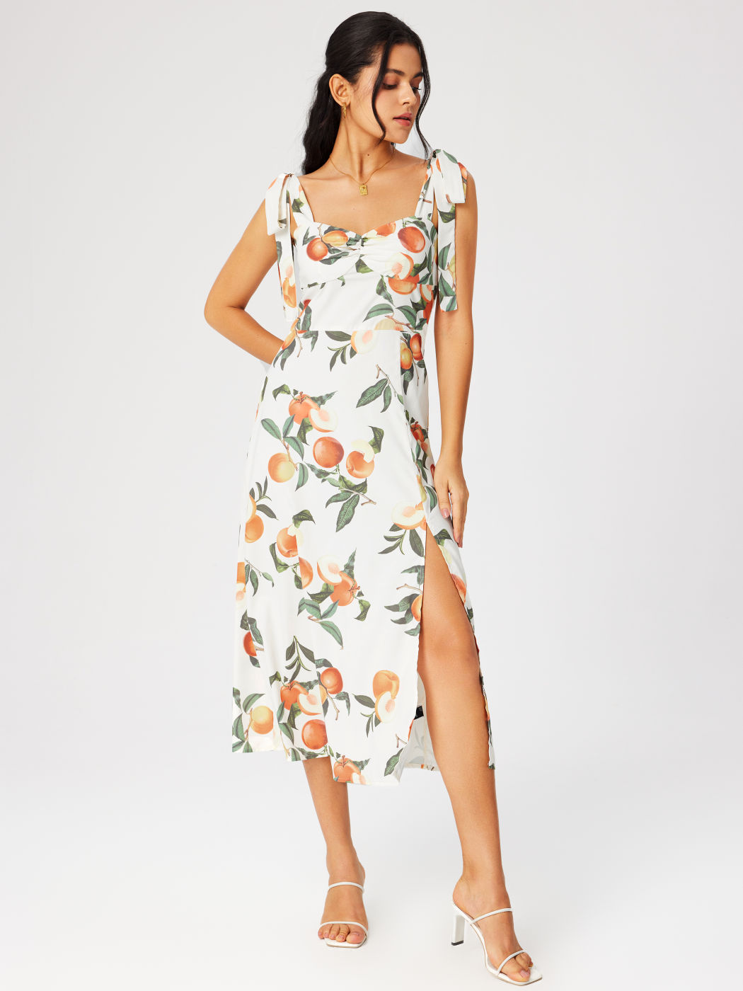 Fruit Knotted Split Midi Dress For Daily Casual Vacation