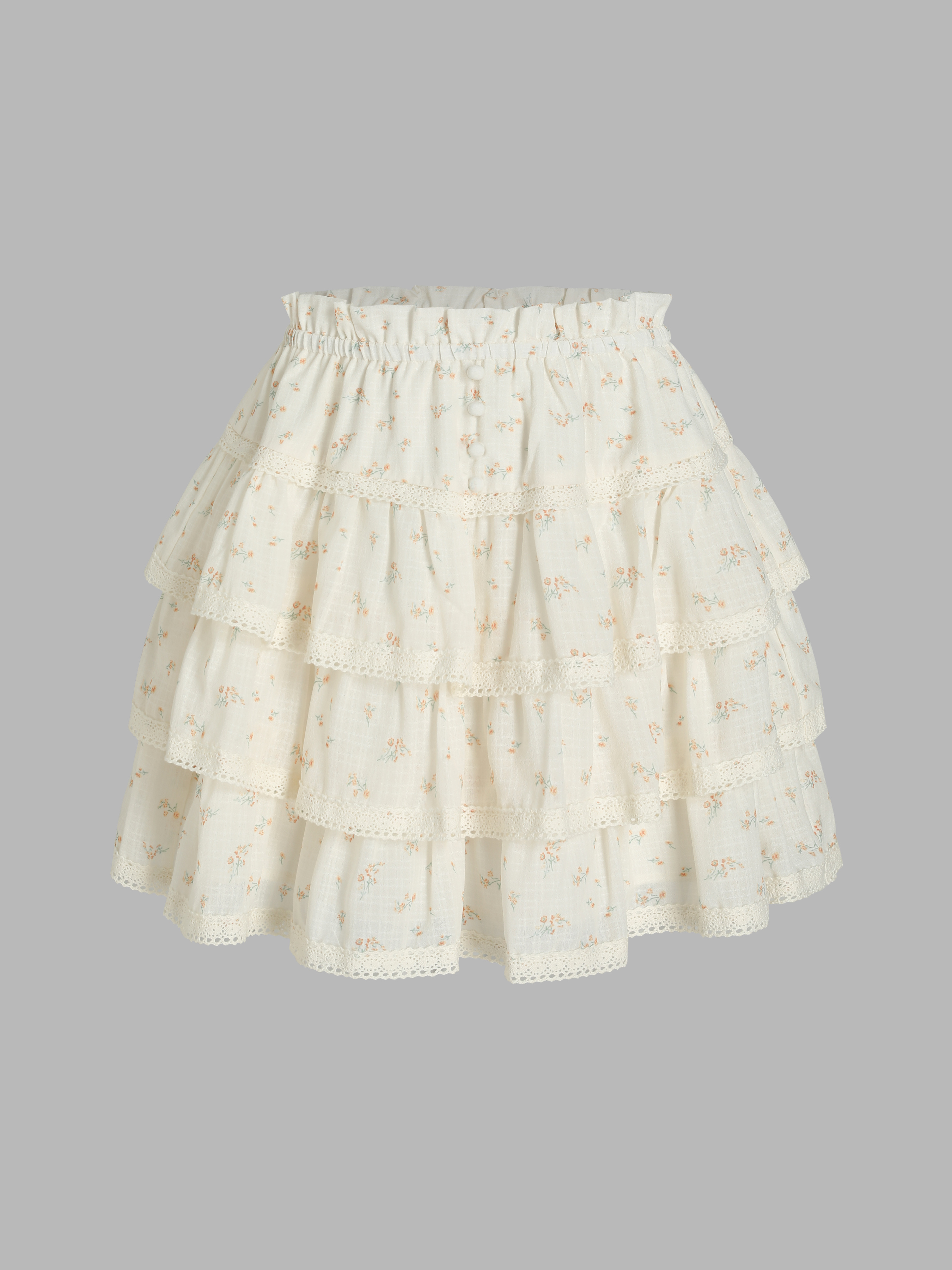 Floral Lace Ruffle Hem Mini Skirt - Cider